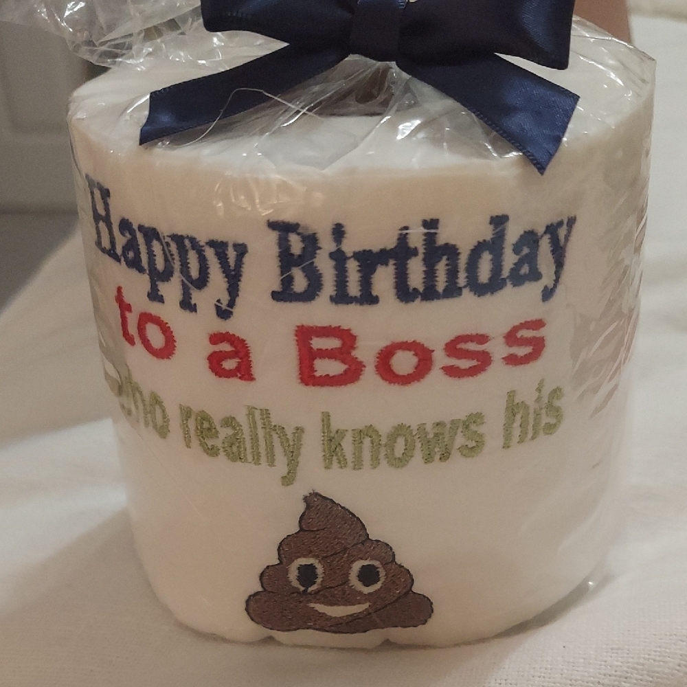 Happy Birthday to a Boss Embroidered White Novelty Toilet Paper